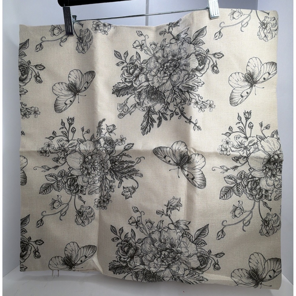 Chinoiserie Black Floral Pillow Covers 20x20 Inch Set of 2 - NEW - Picture 9 of 10